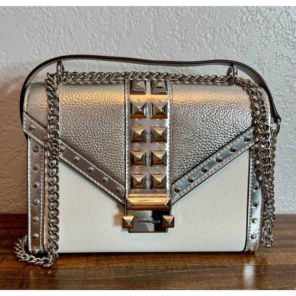 Michael Kors Whitney Silver Multi Studded Shoulder Bag with Chain Strap